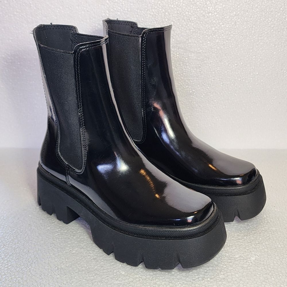 Andrea Women's Black Patent Platform Chelsea Booties